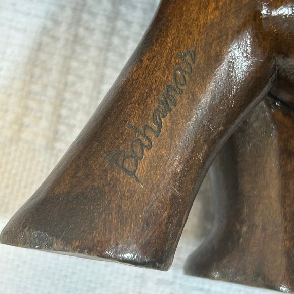 African Elephant Hand Carved Wooden Bahamas on Leg - Picture 7 of 8